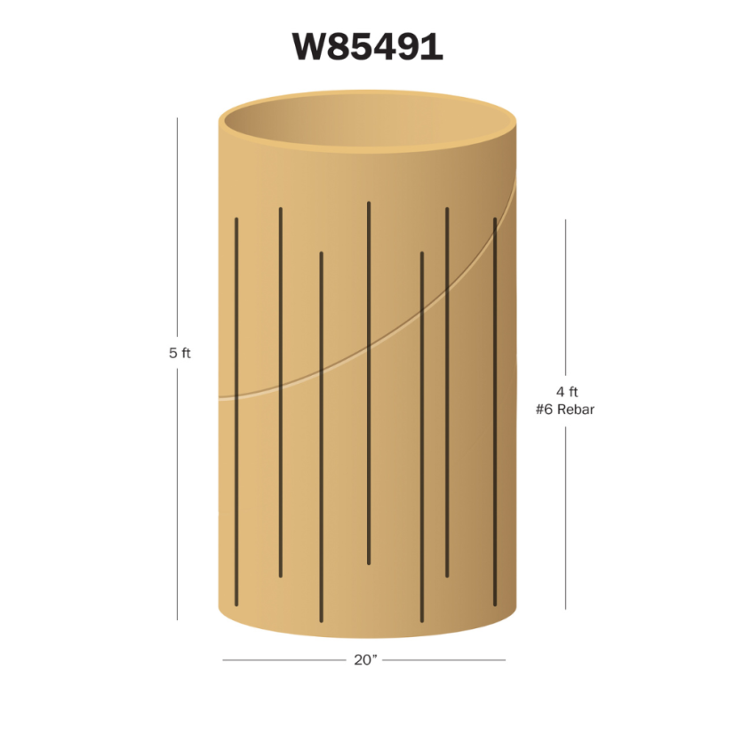 W85491 - Lightpole Base Rebar Cage & Sonotube - 5ft Long, 20in Diameter